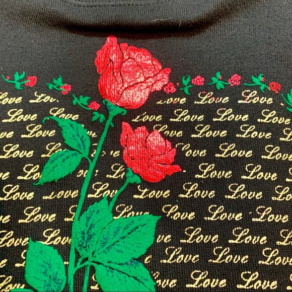 Vintage 80’s Roses & Love Gold Glitter Print Crewneck - Picture 5 of 6